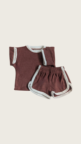 Terry T-shirt & Shorts Set – Brown