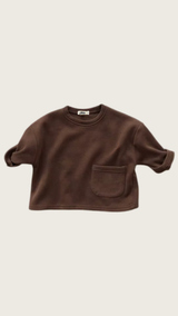 Brown Long-Sleeved Pocket Top