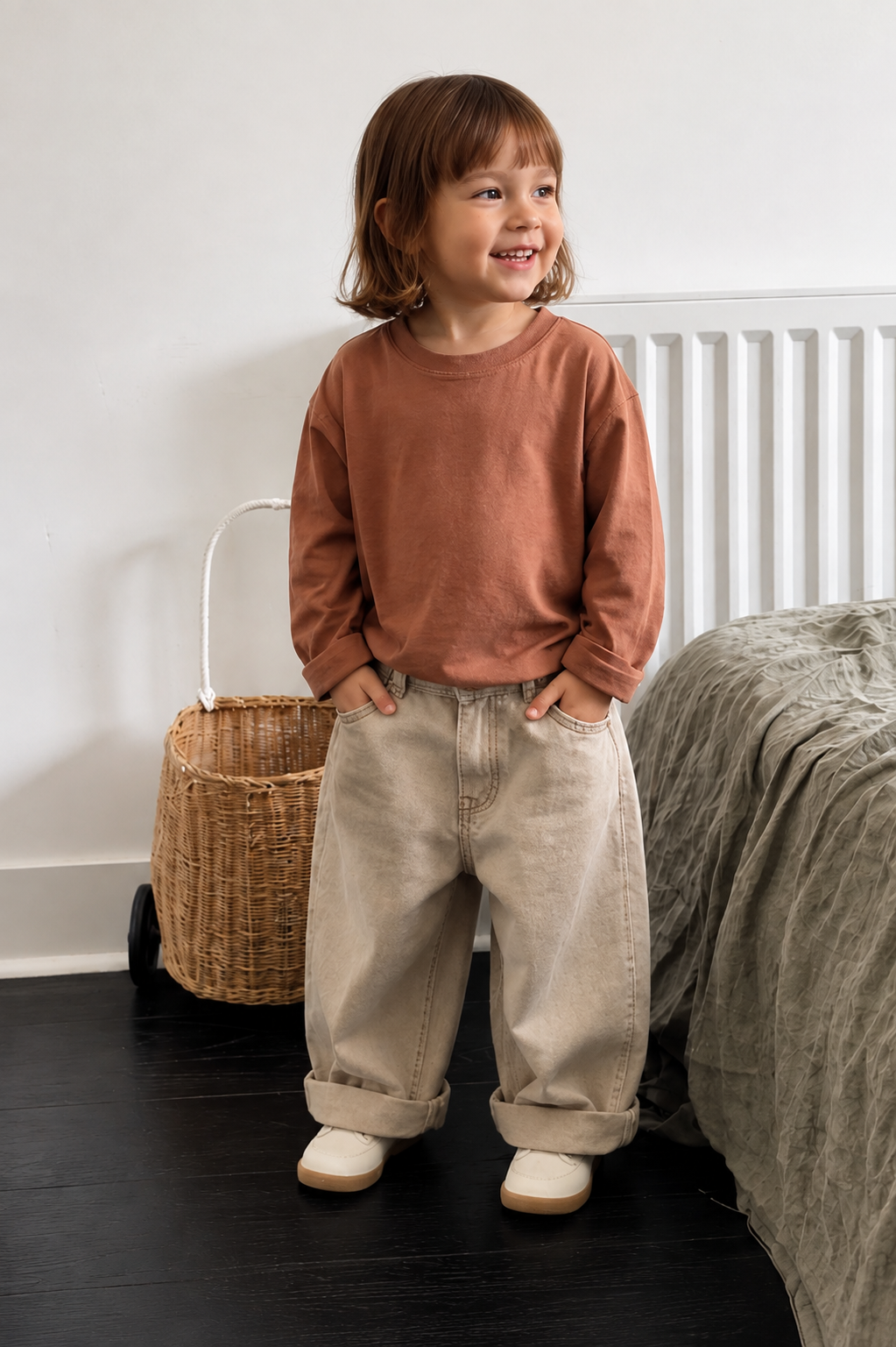 Basic Cotton Long Sleeved T-shirt - Clay brown