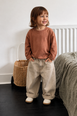 Basic Cotton Long Sleeved T-shirt - Clay brown